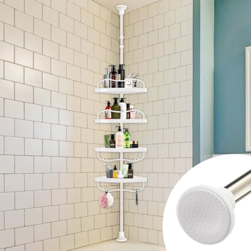 Corner Shower Caddy Tension Pole, Rustproof Bathtub Storage Organizer with