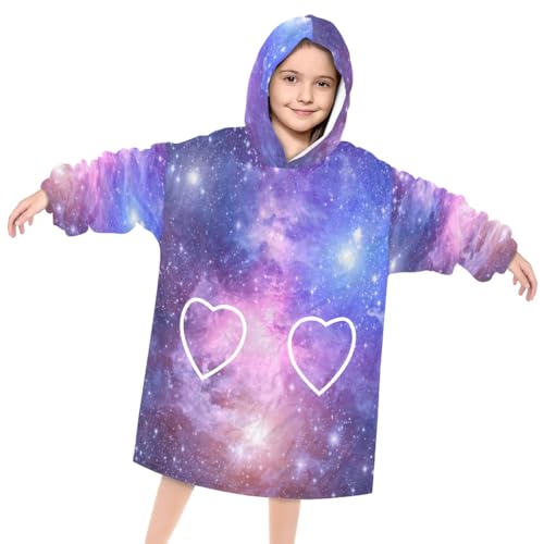 Wearable Blanket Hoodie for Kids, Colorful Sky Fleece Sweatshirt Blanket Oversized Blanket Sweatshirt with Pocket Flannel Warm Hooded Blanket 6-10 Year Old Girl Boy Gift, One Size
