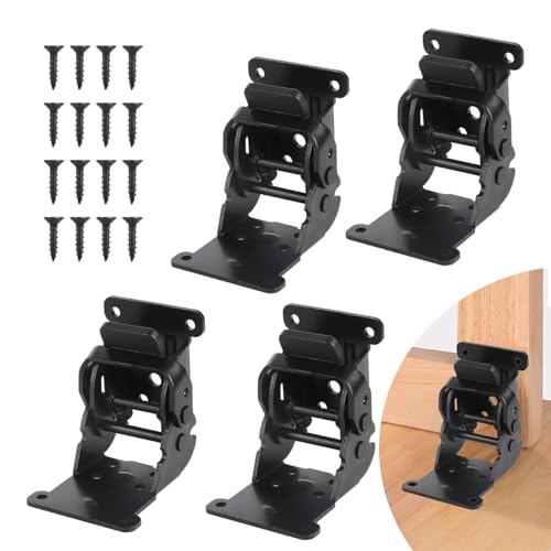 Self Locking Hinges Furniture Table Legs Locking Brackets 90 Degree Folding Hinge 4 Pack Extension Brackets of Workbenches Black Steel with Nickel-Plated Finish