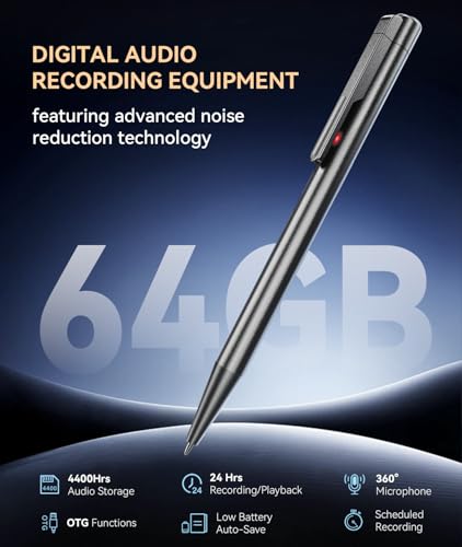 Image of Digital Voice Recorder,64GB Voice Activated Recorder with Playback,Noise Reduction & Long Battery Life,One-Touch Audio Recording Device with Type-C,Auto Save for Lectures,Meetings,Interviews & Classes