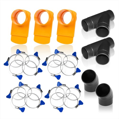 POWERTEC 4 Inch Dust Collection Fittings Kit with Connectors Blast Gates and Stainless Steel Hose Clamps for 3 Machine Setup Dust Collection System for Woodworking Dust Collection Hose (70316)