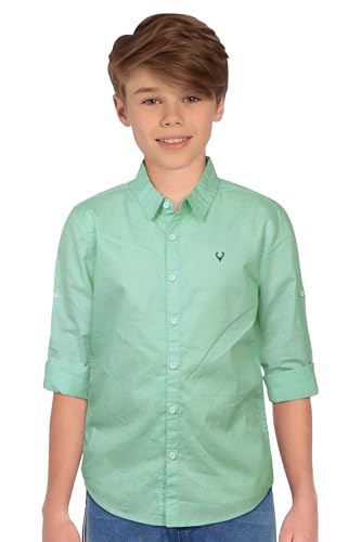 Image of Allen Solly Boys' Solid Casual Shirt | Roll-Up Sleeves | Regular Fit | Soft Cotton Feel | School