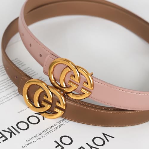 Image of Aurolran Women's Fashion Classic Metal Buckle Leather Belt with Jeans Dress