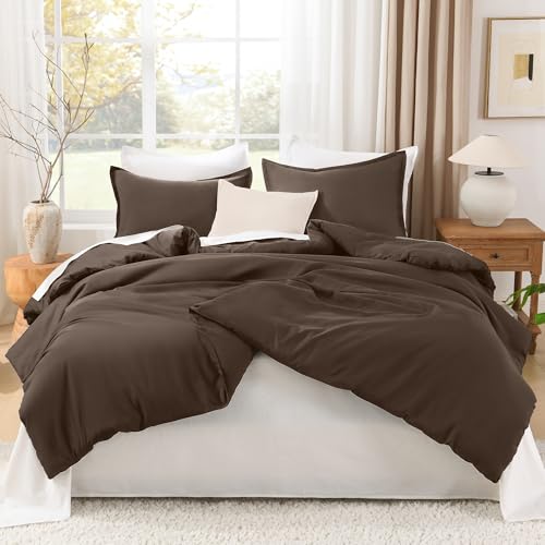 Image of Litanika Chocolate Comforter Set Twin /Twin XL Size, 2 Pieces Solid Bedding Comforter Set, All Season Down Alternative Bed Set (66x90In Comforter & 1 Pillowcase)