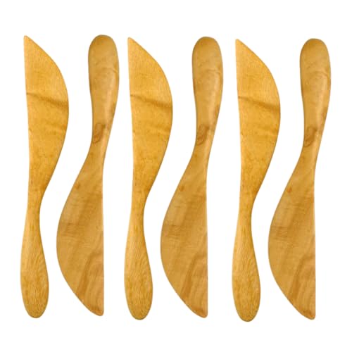 Natural Wood Spreader Knives, 6 inch Butter Spatulas, Set of Small Condiment Knives for Kitchen (6)