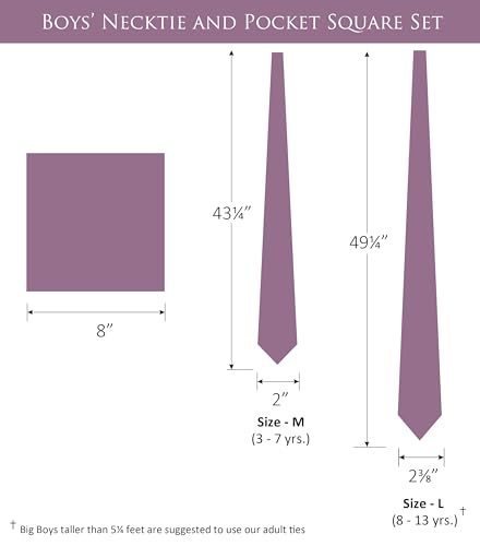 Image of Boy's Solid Tie with Pocket Square Set, Regular Necktie for Children and Kids, Self-Tied
