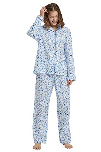 GLOBAL Womens Cotton Pajama Set for Women Long Sleeve PJs Button Down Sleepwear S-3XL