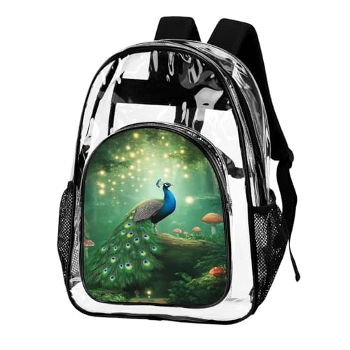 Outdoor Sports Portable Clear Backpacks with Adjustable Shoulder Straps for Women and Men Family Picnic, Beach Use (Peacocks Landscape)2