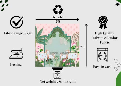 Image of varalakshmi Backdrop | Pichwai Design Backdrops Cloth for Pooja Backdrop Cloth (4 Cow (5x5 ft))| Lakshmi Pooja backdrops Cloths | Backdrop Decoration Cloth | Cow Backdrop Cloth for Decorations