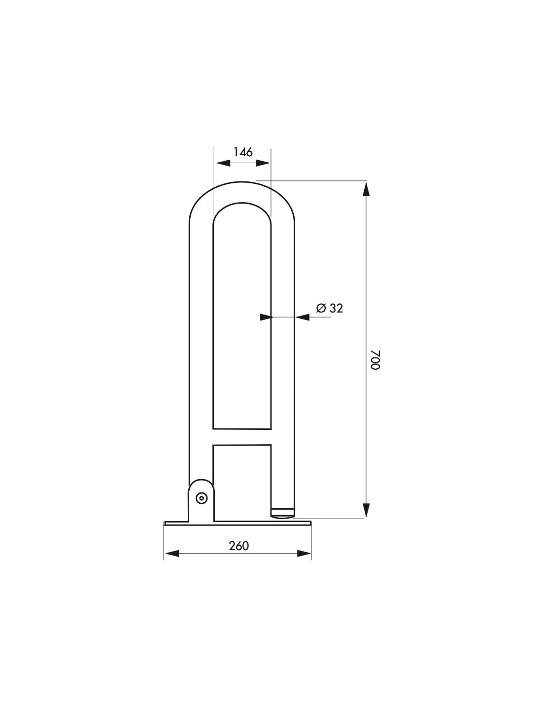 Maniglione bagno disabili, barra ausilio pieghevole, acciaio inox 304, 70cm, Diametro Ø 32mm, THIRARD