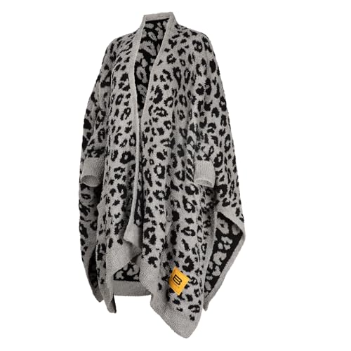 Big Blanket Co Premier Plush Wrap Black Leopard | Ultra-Soft Wearable Blanket | Oversized Plush Poncho Cape | One Size Fits All