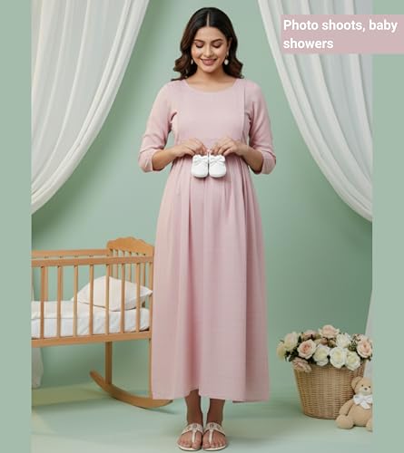Image of DUMMY SHAPE Feeding Kurtis for Women Cotton Rayon | Floral Pregnancy Anarkali Kurta with Dual Nursing Zippers to Pre & Post Partum | Maternity Dresses | Gifts for Pregnant Woman