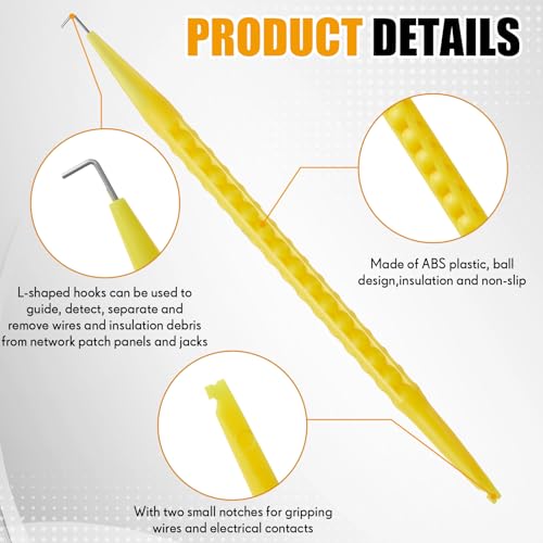 Image of Daifunli 15 Pcs Probe Pick Spudger Tools Bulk Nylon with L-Shaped Wire Hook 7 inch Length for Telecom Data Communication and Alarm Installers (Yellow)