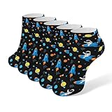 LITPUZC Women's Fashion Ankle Socks Funny Running Low Cut Socks Space Astronaut Rocket Cartoon No Show Athletic Sock Soft Breathable Crew Sock 5 Pairs