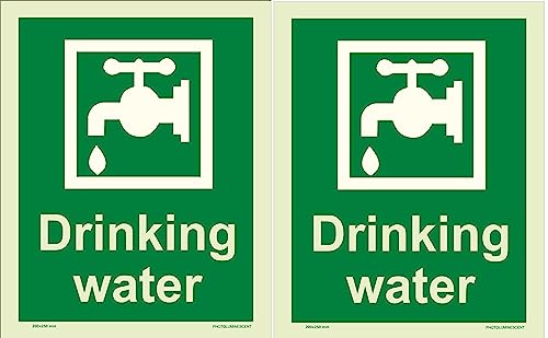 K T I® Auto Glow DRINKING WATER Signage (200X250mm) | IS Standard Self-Adhesive PVC Sheet with High Glow Intensity in Total Darkness Sign Board for Indoor| Pack of 2