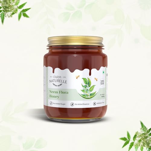 Image of Farm Naturelle Neem Forest Flower Wild Honey 400gm |100% Pure Honey | Raw & Unfiltered|Unprocessed|Lab Tested Honey In Glass Jar with Engraved Virgin Wooden Spoon