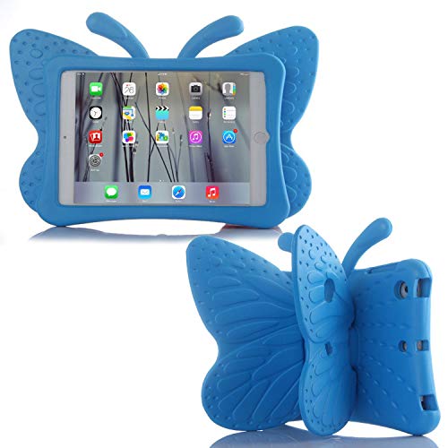 Simicoo iPad 7 8 10.2 Kids Case iPad 9 10.2 3D Cute Butterfly Case for Kids Light Weight EVA Stand Shockproof Rugged Heavy Duty Kids Friendly iPad Cover for Girl iPad 10.2 iPad 7th 8th 9th (Blue)
