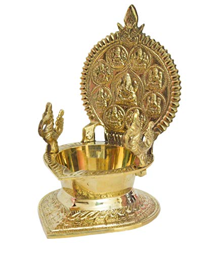 BrassTraditional Laxmi Ganesh Diya with Peacocks 7.5