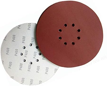 FEIHU 60 PCS Hook and Loop Discs Punched, 225mm Sanding disc | Grit 10X P40/60/100/120/180/240 | 8 Holes in red | Sandpaper for Drywall Tools (60PCS)
