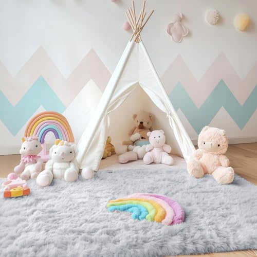 OLANLY Fluffy Area Rug for Living Room Bedroom, 5x8 Feet Soft Shaggy Non-Slip Carpet, Indoor Modern Plush Area Rugs for Kids Girls and Boys, Dorms, Nursery Rooms, Home Decor, Silver by OLANLY - Image 3