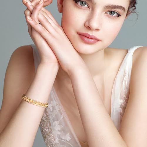 14K Gold Bracelets for Women Chunky Bracelet for Mens Non Tarnish Charm Cuban Link Chain for Womens Men Trendy Jewelry 5 Sizes 6.5/7/7.5/8/9in3