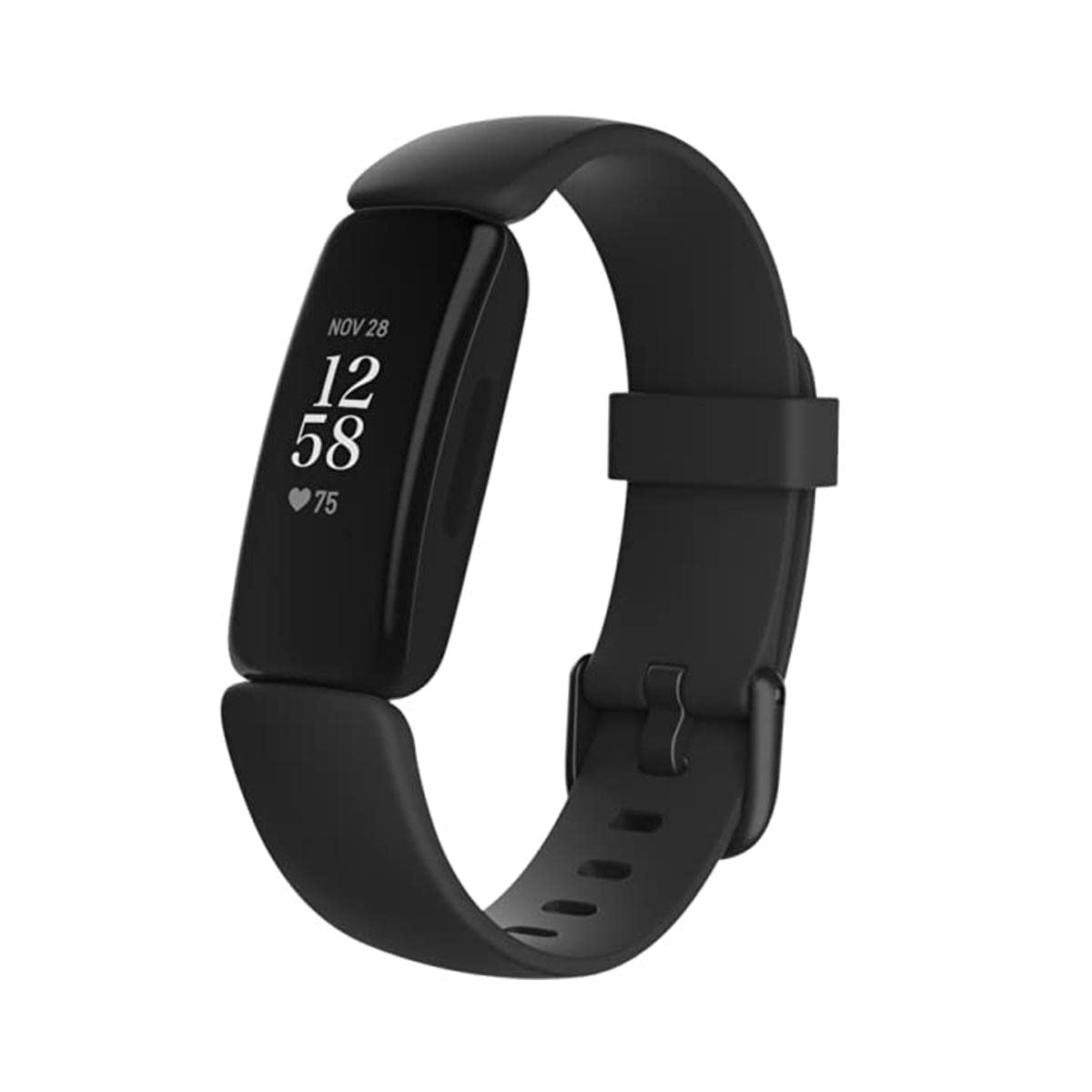 Fitbit Inspire 2 fitness tracker on wrist showing heart rate display