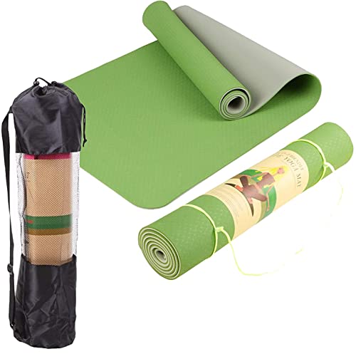 Image of Bodylastics Yoga Mat for Men and Women with Carry Bag TPE 6ft x 2ft x 6mm Large Size Anti Slip & Anti Tear Workout Mat