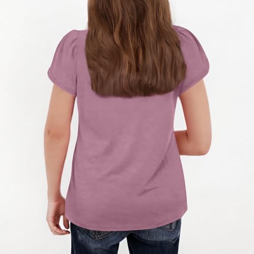 Girls' Summer T Shirts Petal Short Sleeve Cute Tops Solid Color Casual Cotton Tshirts2