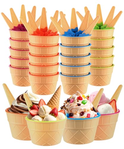 24 Pack Ice Cream Bowls and Spoons Set Plastic Cups Party Favor Gift