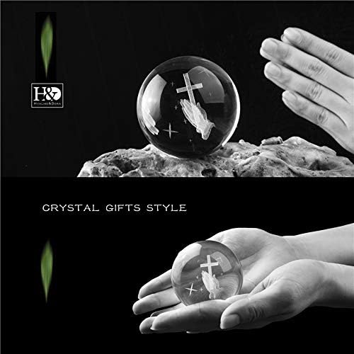 HDCRYSTALGIFTS 3D Cross Crystal Ball Paperweight Full Sphere Glass Fengshui with Woonden Base Praying Religious Gifts for Women Christian Home Decorations (60mm) - Image 5