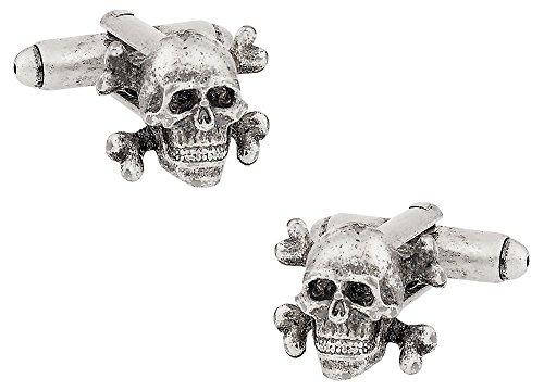 Mancuernillas Calavera y Huesos Cruzados Plateadas para Hombre miniatura 1