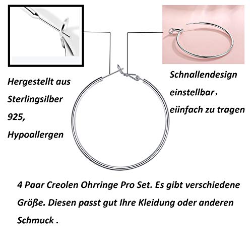 Orecchini a cerchio in argento 925-4 paia di