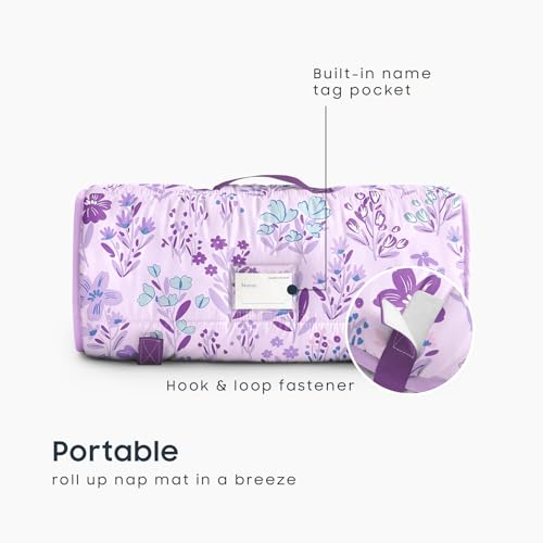 Image of Wake In Cloud - Toddler Nap Mat with Pillow and Minky Fleece Blanket, for Kids Girls Ages 3 Plus in Daycare Preschool Kindergarten, Roll Up Sleeping Bag, Floral Flowers