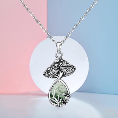 Moonstone Mushroom Necklace for Women Sterling Silver Moss Agate Mushroom Necklace Gifts Moonstone Jewelry Lovers Themed Pendant 7