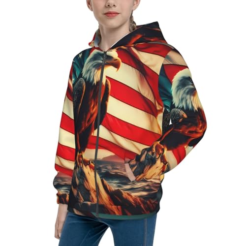 American Flag Eagle Kid Hoodies Boys Zip Up Sweatshirts Girls Pullover with Pocket