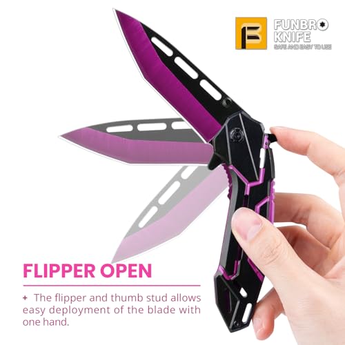Image of FUNBRO Pocket Knife for Women & Men, Cool Folding Knife with 3.4 inch Stainless Steel Sharp Blade, Flipper Open EDC Knives with Clip for Outdoor Camping Hiking (Purple)