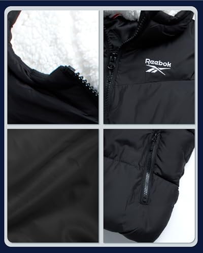 Image of Reebok Girls Heavyweight Poly Taffeta Puffer Jacket with Sherpa Hood | Insulated Quilting Locks in Warmth, Zip-Up Closure, Secure Pockets for Gloves, Cozy Protection for Cold-Weather Play