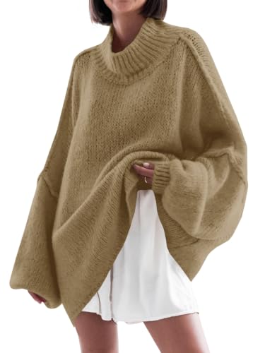 Image of Saodimallsu Womens Oversized Sweaters Mock Neck Batwing Long Sleeve 2026 Fall Trendy Ribbed Knit Casual Tunic Sweater