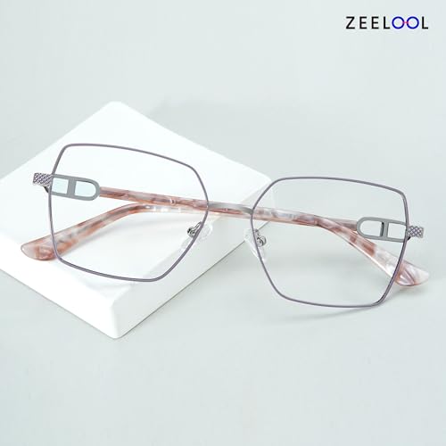 Image of Zeelool Metal Glasses Frame for Women, Oversized Square Eyeglasses Eyewear Frame with Non-prescription Clear Lens & Spring Hinge ZJGM374867-02