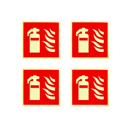 Señales de Extintor de Incendios,4 Piezas PVC Autoadhesivo Señal Fotoluminiscente Extintor para Hogar Oficina Obra y Coche 15 x 15 cm