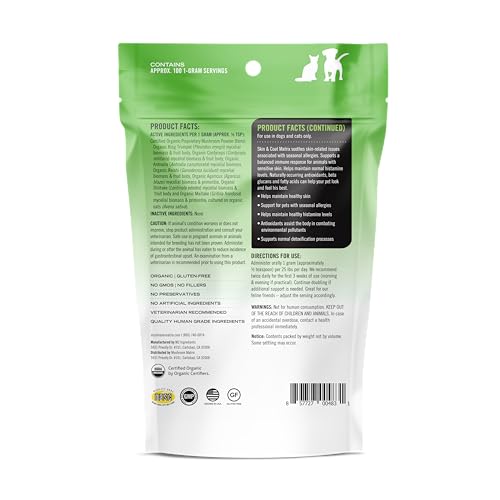 Om Mushroom Matrix Pet - Canine | Skin & Coat | USA Grown Human-Grade Organic Mushroom Powder Pet Supplement | Seasonal Allergy Skin & Coat Support for Dogs & Cats | 100 Grams, 3.5 oz - Thumbnail 2