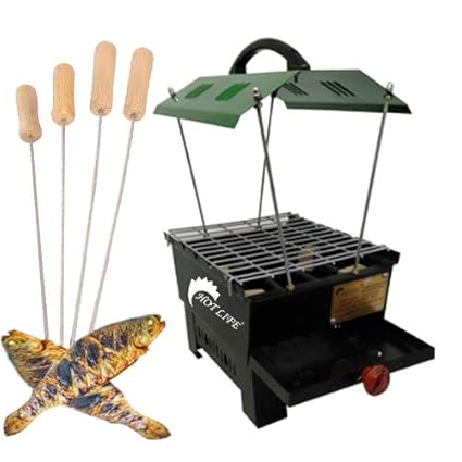 Hotlife Portable and Picnic Barbeque with 4 Skewers, Rack Fire Starter Briquette Oven Barbecue, Tandoor, Toaster, 1 Iron Grill