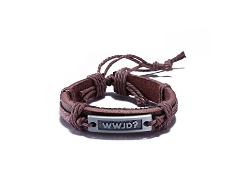 HGJNGHBNG Well WWJD? Vintage Leather Infinity Charm Letter Bracelet Adjustable Woven Bracelet(Brown)