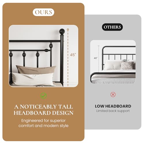 Image of SHA CERLIN 14 inch Twin Size Metal Platform Bed Frame /Victorian Headboard and Footboard /Steel Slats Mattress Foundation for Storage /No Box Spring Needed /Noise Free /Black