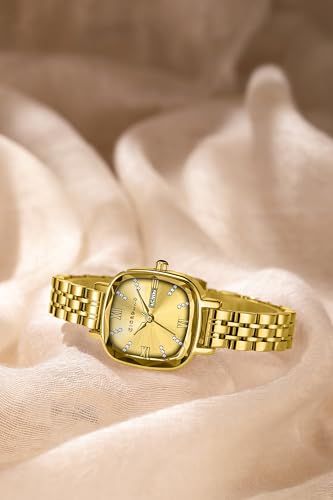 Image of Giordano Elegant Square Rose Gold Watch for Women - Crystal & Roman Hour Markers, Day-Date Display, Stainless Steel Strap
