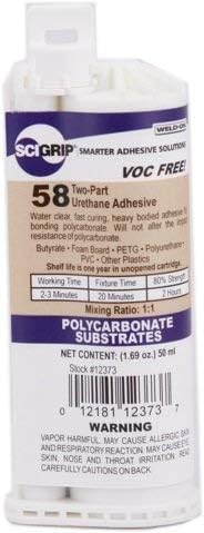 IPS SciGrip Weld-on 58 Adhesivo de uretano de dos partes para policarbonato, butirato, poliuretano, PVC, PETG, tablero de espuma, ABS