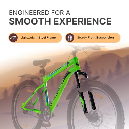 Urban Terrain Steel Bicycle MTB 26 inch Single Speed with Front Suspension & Disc Brake Cycle for Men/Boys Mountain Bike UT5000S26 | Ideal for 13+ Years, Frame Size : 16.5 inch, Unisex, Green 5 41T00eVtBtL
