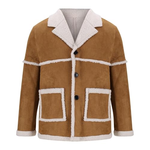 Muscularfit Mens Shearling Leather Coat Vintage Long Sleeve Faux Suede Sherpa Lined Sheepskin Pea Jackets Collar Outwear Coat3