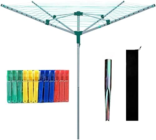 Janoon 3/4 Arm heavy Duty Rotary Washing Line Clothes Airer Outdoor Garden Dryer With Free Ground Spike & Cover by Crystals® (4 Arm Clothes Airer (50M))