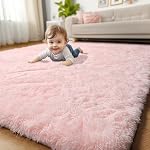 Pink Area Rugs for Bedroom Girls, Living Room Decor, Fluffy Fuzzy Shag Rug 4x6 for Kids Room, Soft Cute Indoor Floor Carpet for Baby, Teen, Nursery, Preppy Dorm, Playroom, Plush Aesthetic Bedside Rug